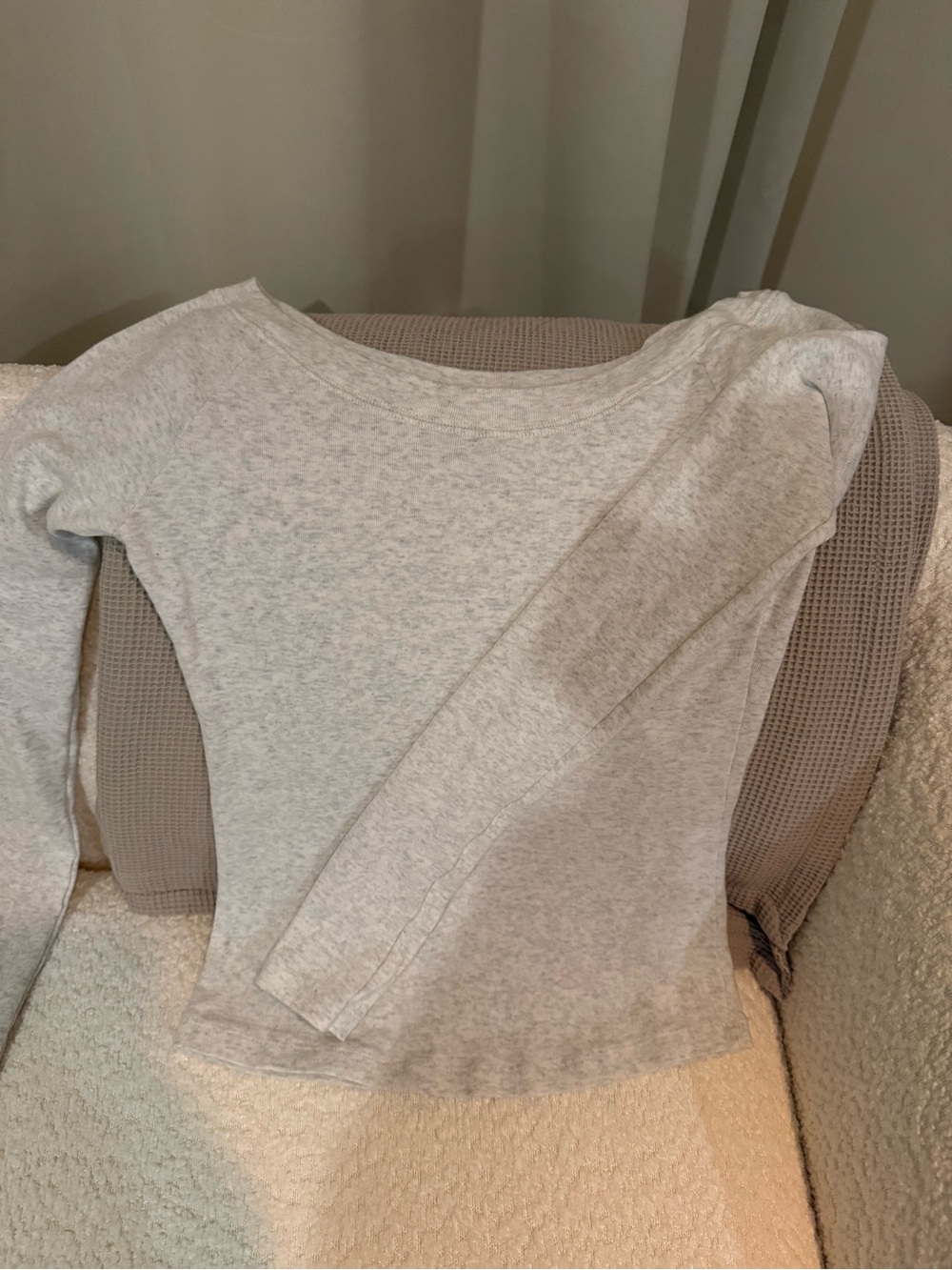 Brandy Melville Light Gray Long-Sleeve Scoop Neck Top